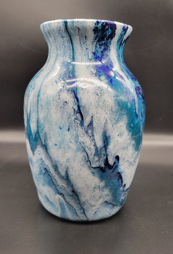 Fluid art vase blue and white - Unique Designs By C&K