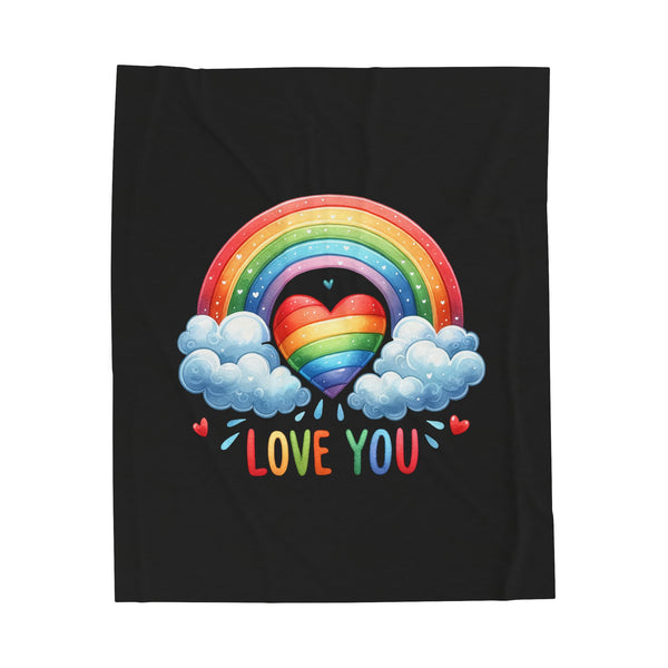 Rainbow love Velveteen Plush Blanket - Unique Designs By C&K