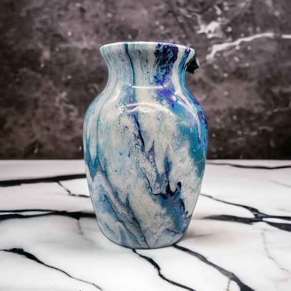 Fluid art vase blue and white - Unique Designs By C&K