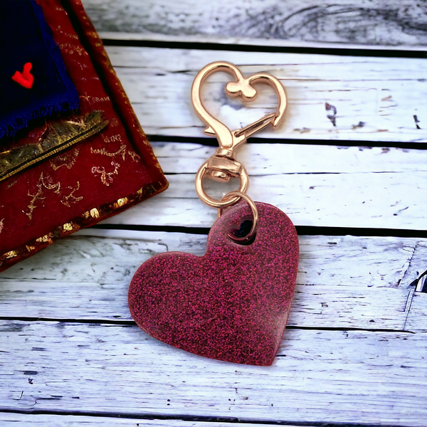 Sparkling Heart Resin Keychain - Glittery Gift in 3 Colors, Resin Art - Unique Designs By C&K