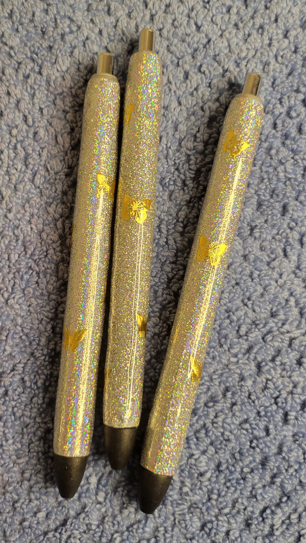 Refillable pens silver with gold butterflies - Unique Designs By C&K