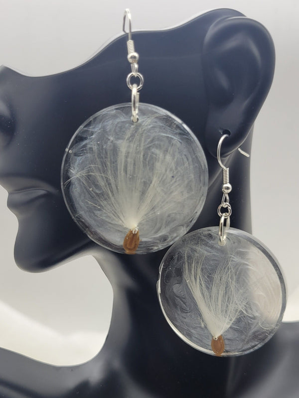 Resin milkweed wishes dangle earrings