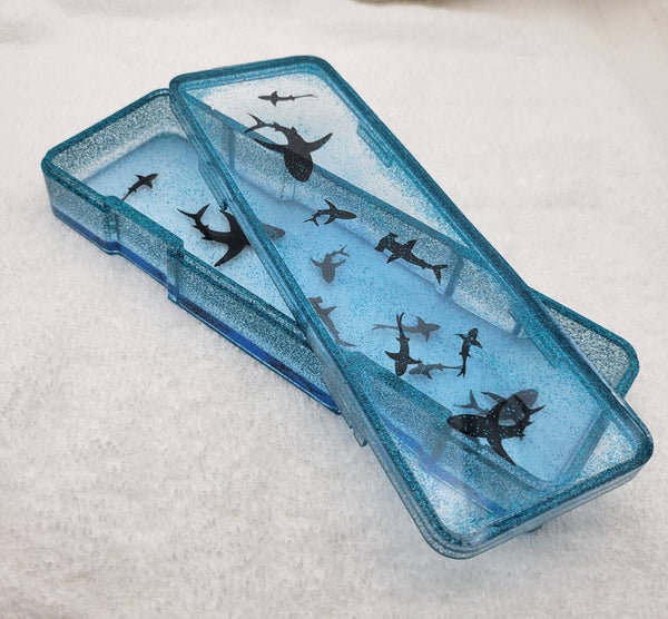 Unique resin shark frenzy pencil case