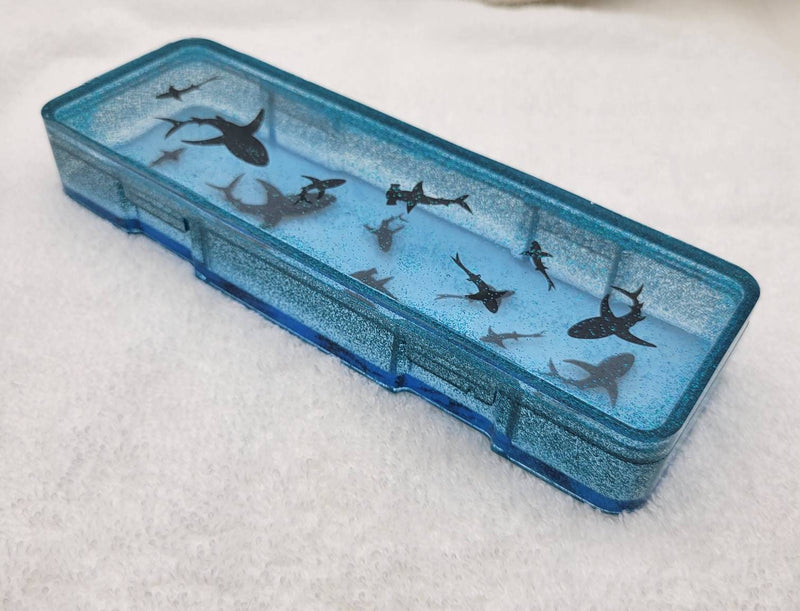 Unique resin shark frenzy pencil case